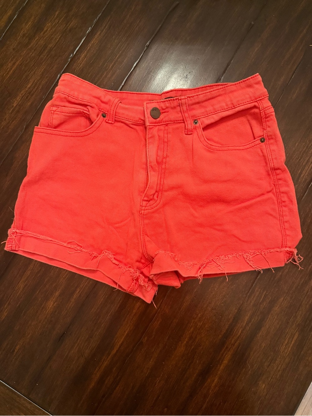 BDG Coral-Red High-Rise Denim Shorts